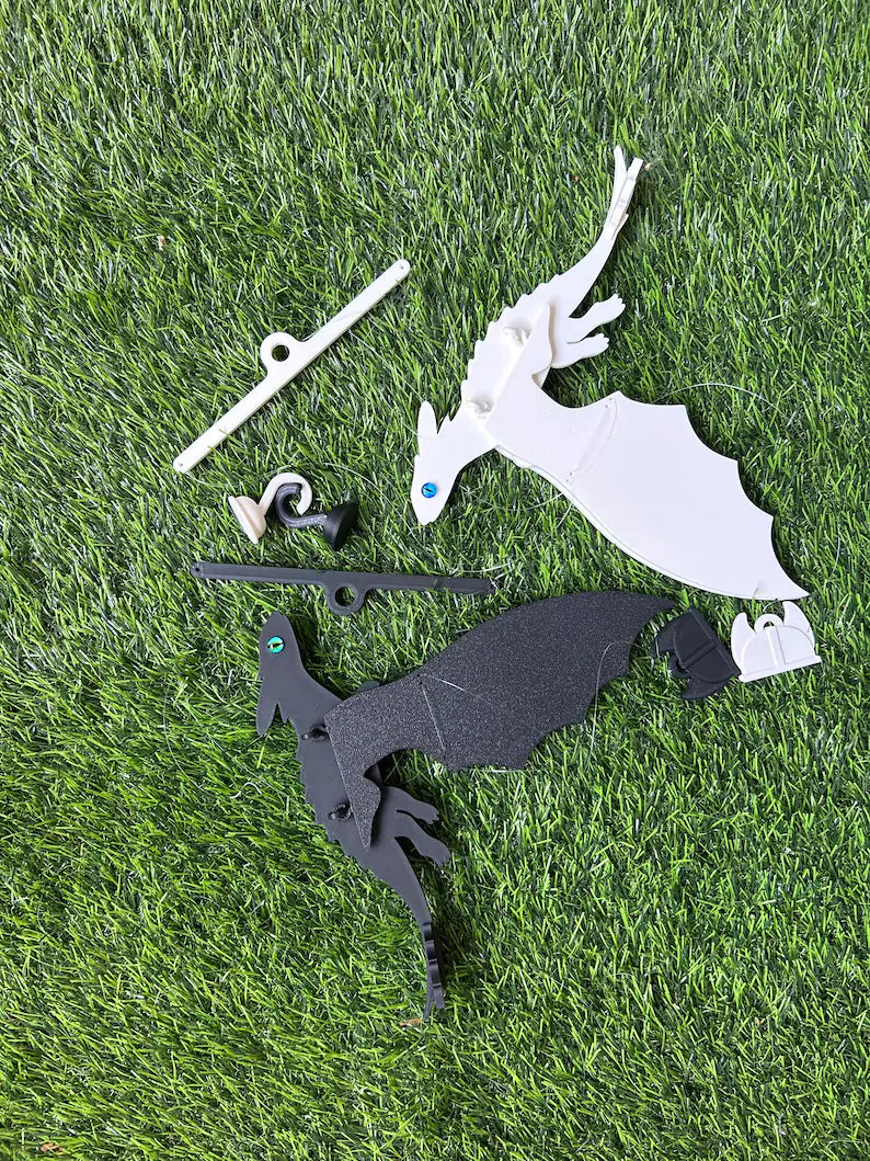 NEW EDITION — Black & White Flying Dragons (Set of 2)