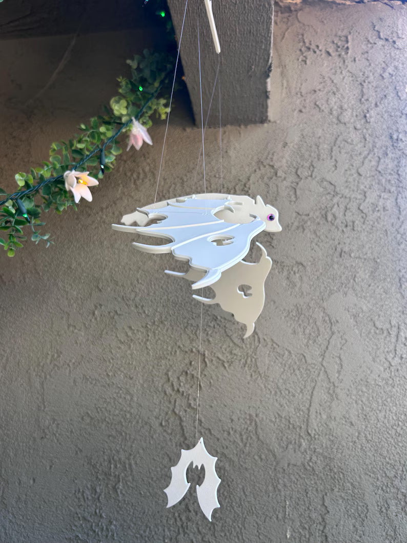 Flying Bat Duo — Black & White Hanging Halloween Mobile Set