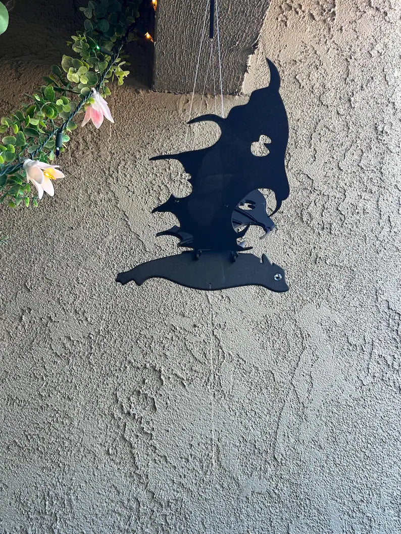Flying Bat Duo — Black & White Hanging Halloween Mobile Set
