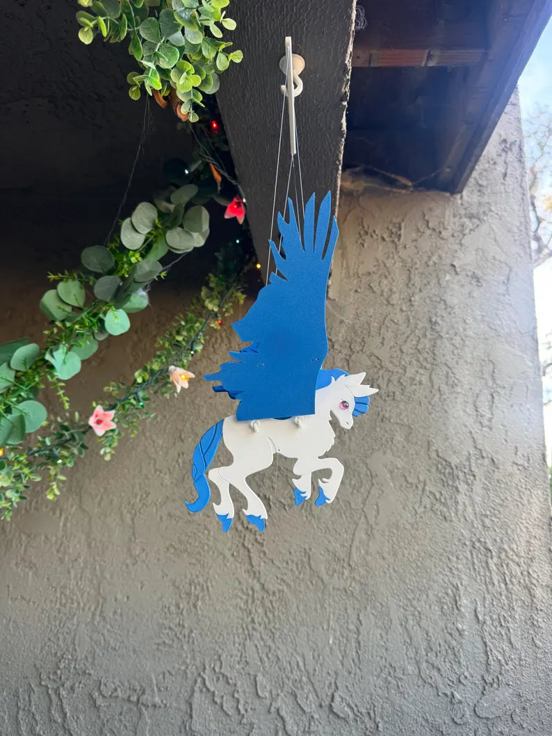 Flying Pegasus with Bright Blue Wings – Floating Hanging Mobile