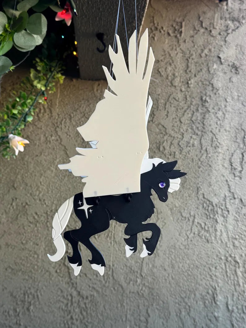 Night Sky Pegasus – Black and White Flying Mobile