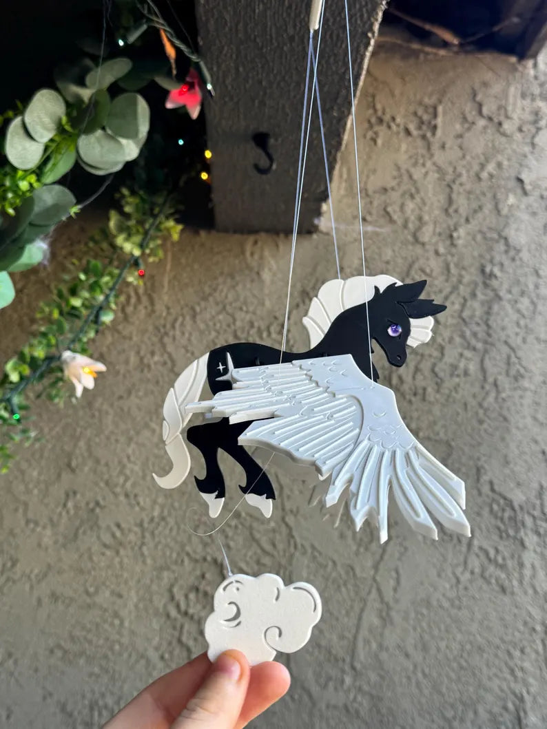 Night Sky Pegasus – Black and White Flying Mobile