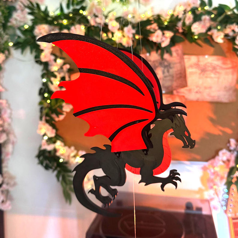 Flying Black & Red Dragon – Fantasy Hanging Mobile