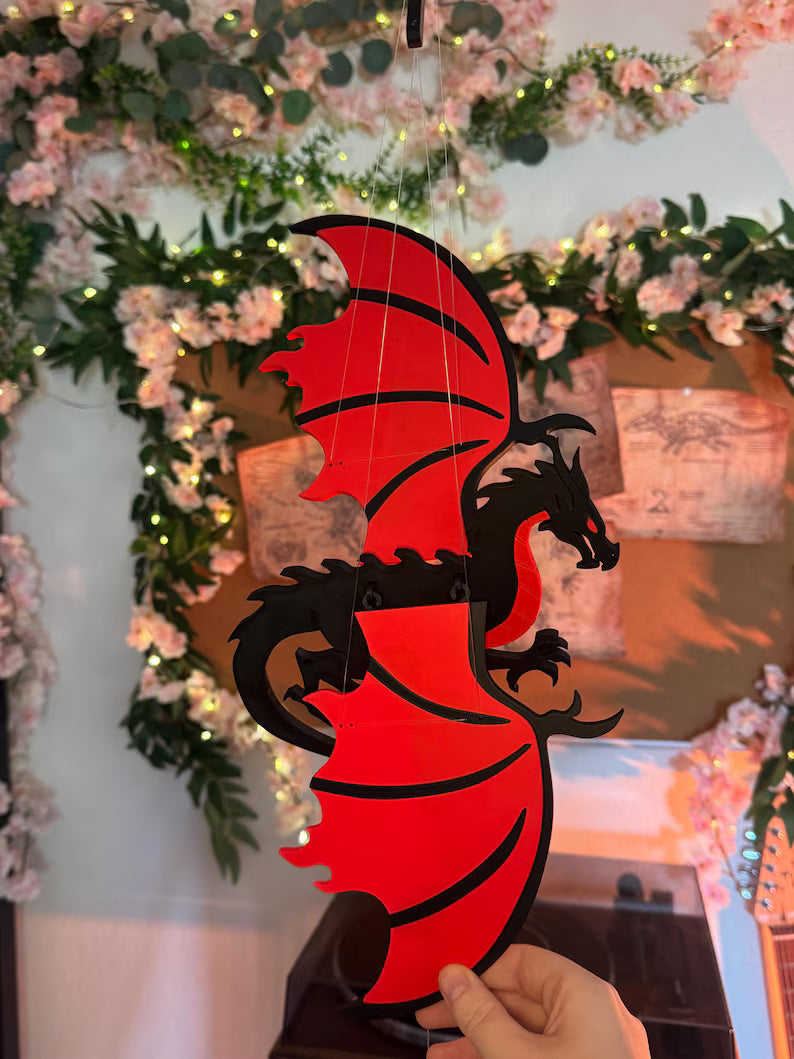 Flying Black & Red Dragon – Fantasy Hanging Mobile