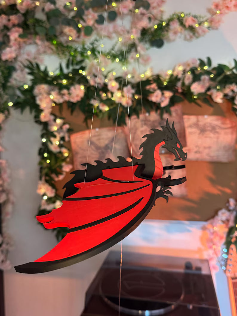 Flying Black & Red Dragon – Fantasy Hanging Mobile