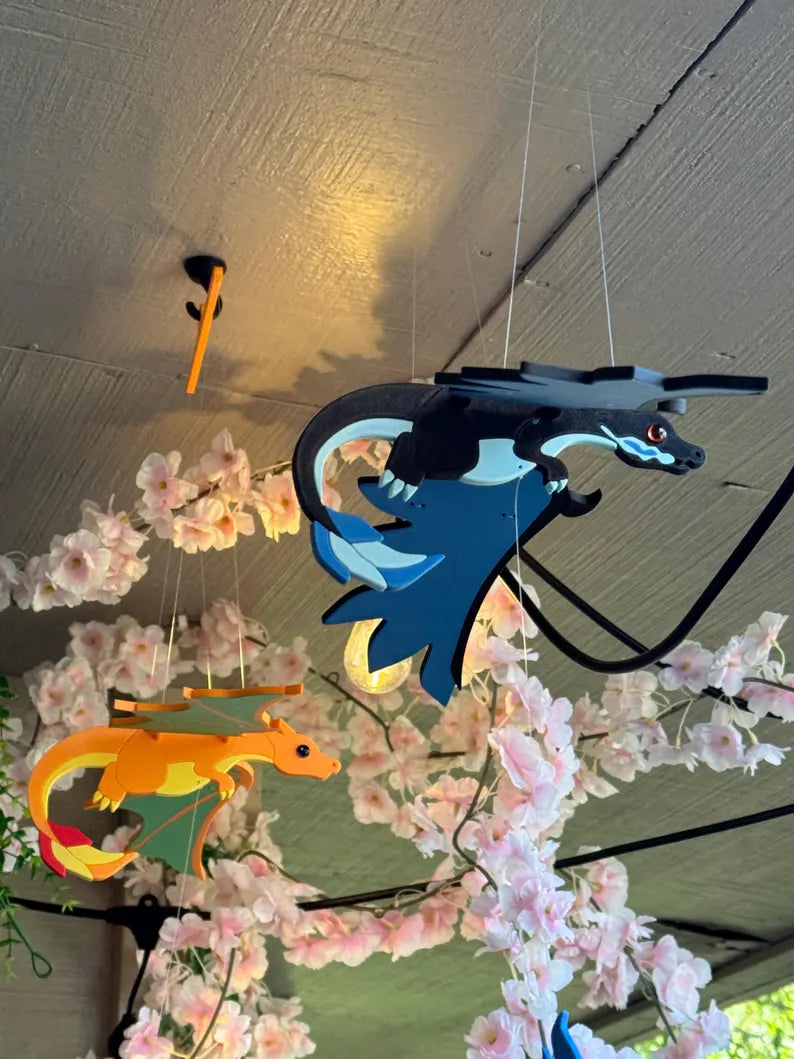 Fire & Frost Dragon Set – Flying Fantasy Hanging Mobiles (2 Dragons)