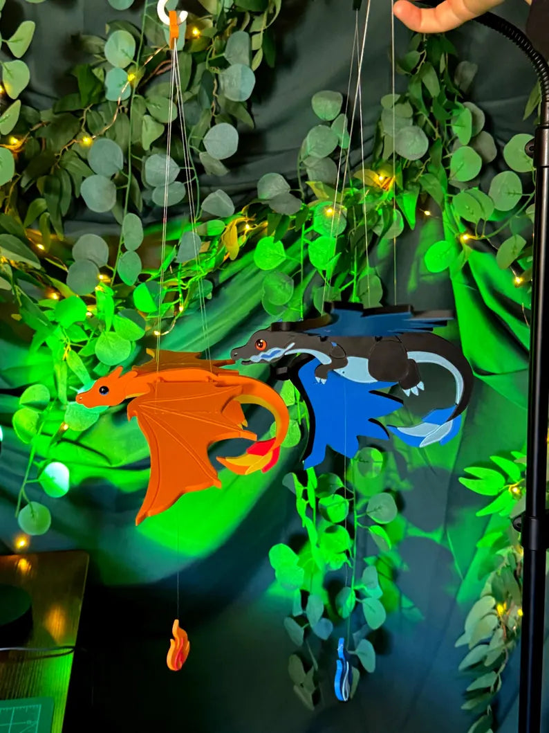 Fire & Frost Dragon Set – Flying Fantasy Hanging Mobiles (2 Dragons)