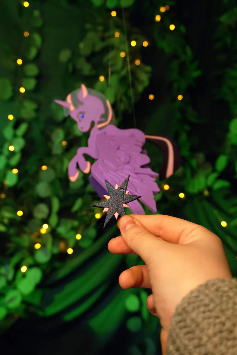 Flying Alicorn – Magical Pony Hanging Mobile with Star Counterweight