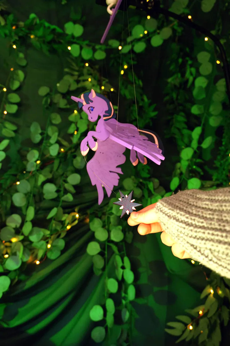 Flying Alicorn – Magical Pony Hanging Mobile with Star Counterweight