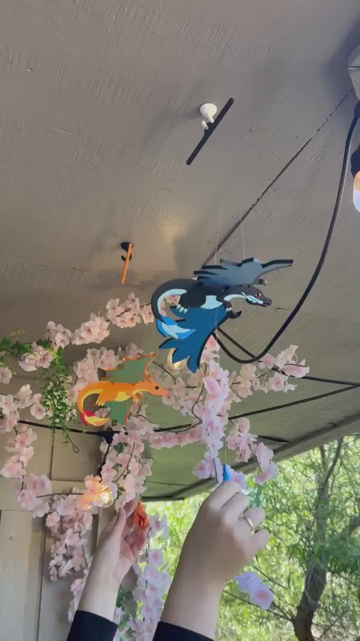 Fire & Frost Dragon Set – Flying Fantasy Hanging Mobiles (2 Dragons)