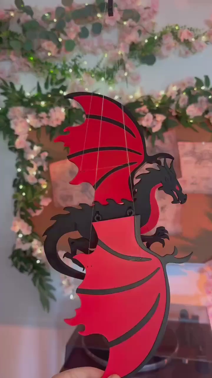 Flying Black & Red Dragon – Fantasy Hanging Mobile