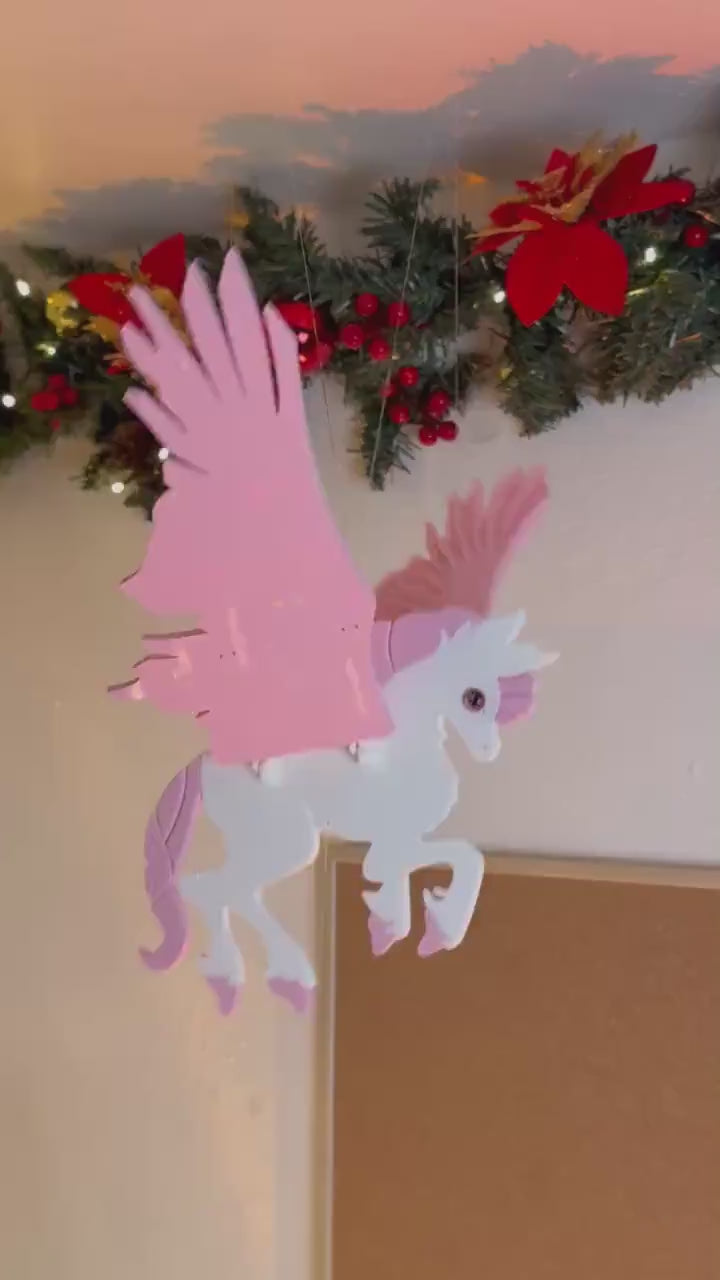 Flying Pegasus with Pink Wings – Floating Hanging Mobile